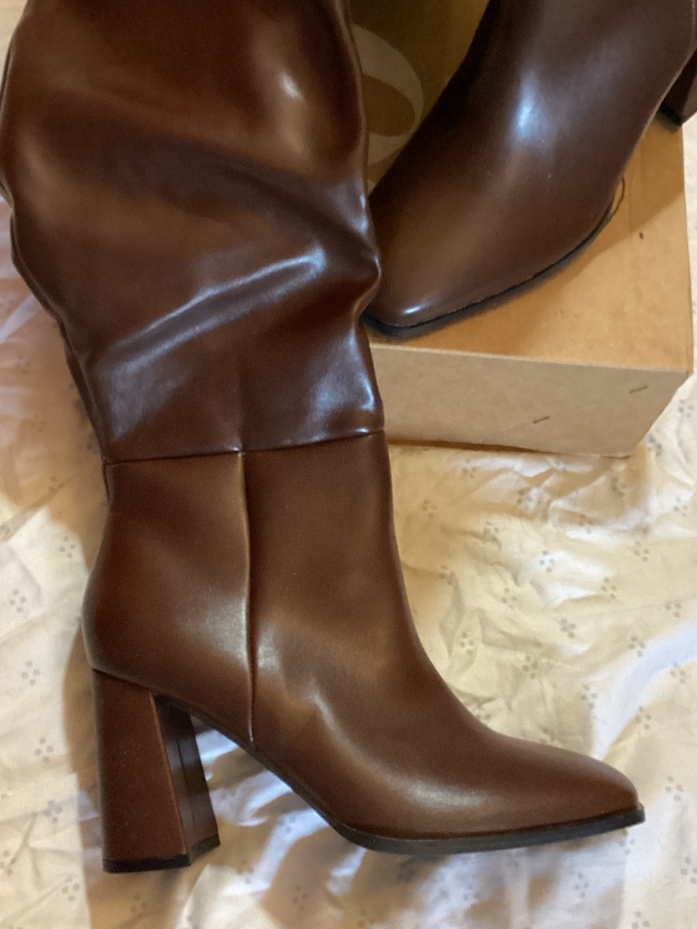 Women's Brown Block Heel Mid-Calf Boots